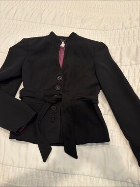 Calvin Klein Black Belted Women's Blazer with Purple Lining